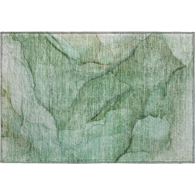 Premium Machine Washable Cerrito AMF607 Green Rug, Rectangle 1'8" x 2'6"