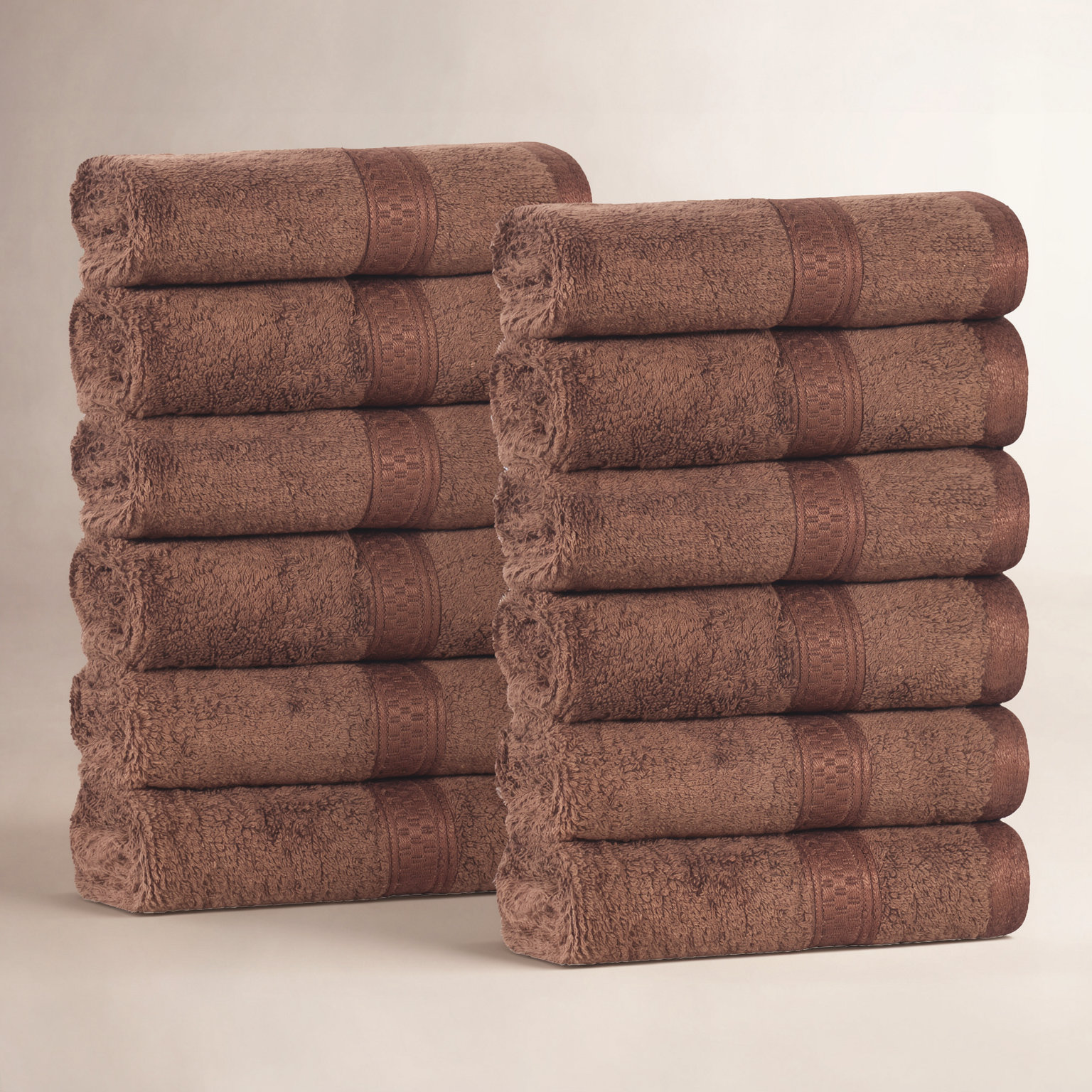 Nolhan 12-Piece Bamboo Cotton Washcloth Set, Cocoa