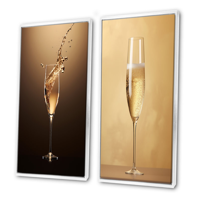 «Fragility Golden Champagne», ensemble de 2 impressions sur toile champagne, H 28 po x l 25 po, Cadre flottant blanc