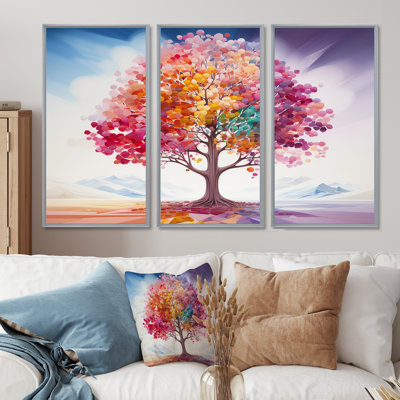 Rainbow Autumn Colors Tree - Tree Oak Wall Art Set