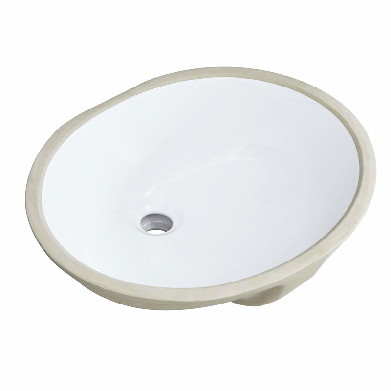 Lavabo de salle de bain ovale encastré en céramique - blanc, rouille chauffante, teinté rayé avec trop-plein