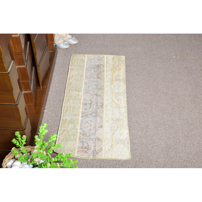 Vintage Beige Turkish Door Mat with Pastel Floral Design for Elegant Entryway Decor