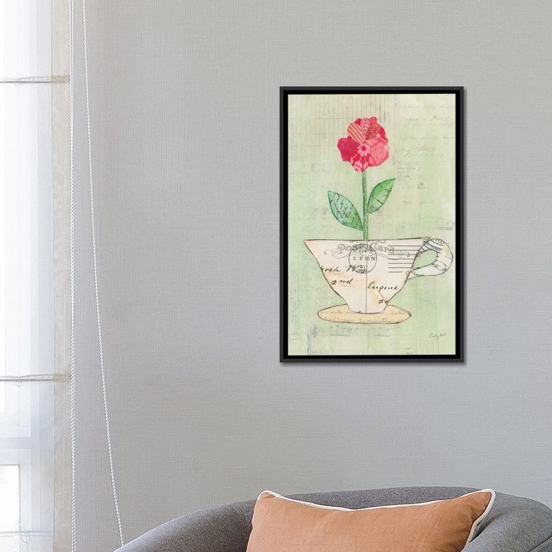 « i », impression sur toile Teacup Floral, Toile avec cadre noir, H 26 po x l 18 po x P 1,5 po, Non mat