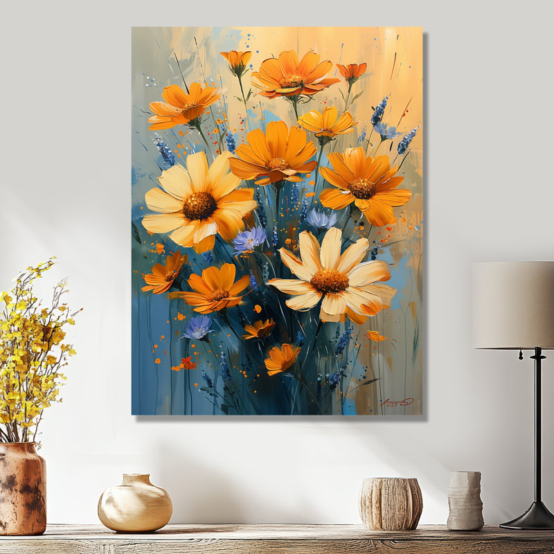  «Yellow Blue Radiant Bloom Cornflowers In Farm III - Cornflowers», art mural, Métal métal, H 44 po x l 34 po