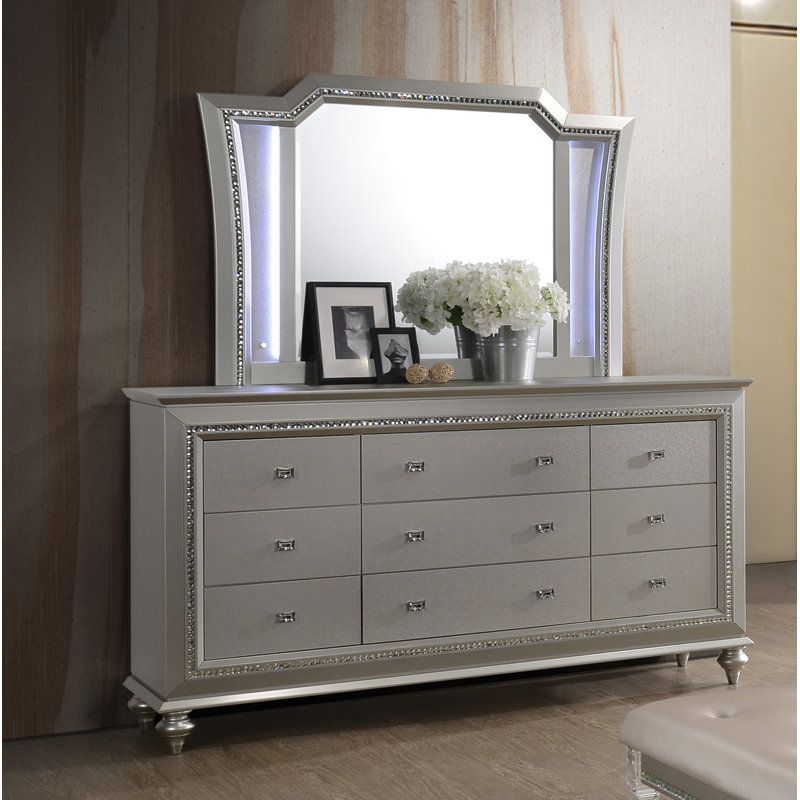 Woodlynne 9 Drawer 66'' W Dresser with Mirror