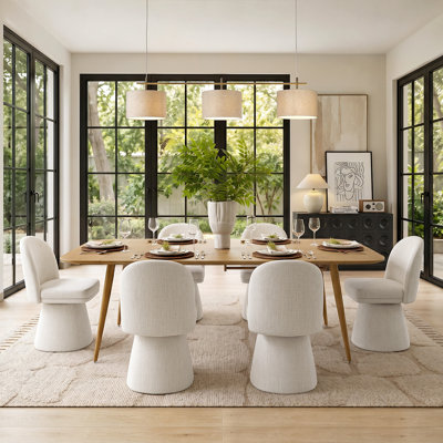 6 - Person Dining Table Sets With Extendable Table & 6 Tweed Upholstered Fabric Chairs