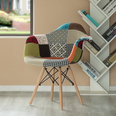 Mid-century Modern Upholstered Plastic Multicolor Fabric Patchwork Daw Shell Dining Chair With Wooden Dowel Eiffel Legs -  Corrigan StudioÂ®, BEDF8C2C191F4E668D8D4DC851D2C0C8