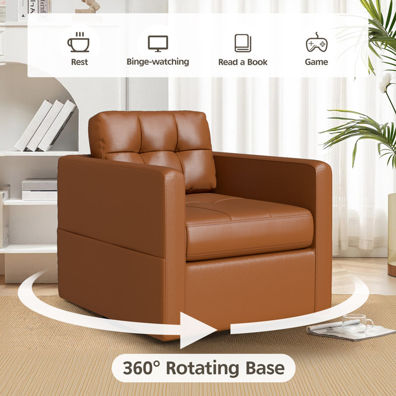 Fauteuil pivotant en cuir de 34,3 po de largeur avec base rembourrée, Brun sans base en bois