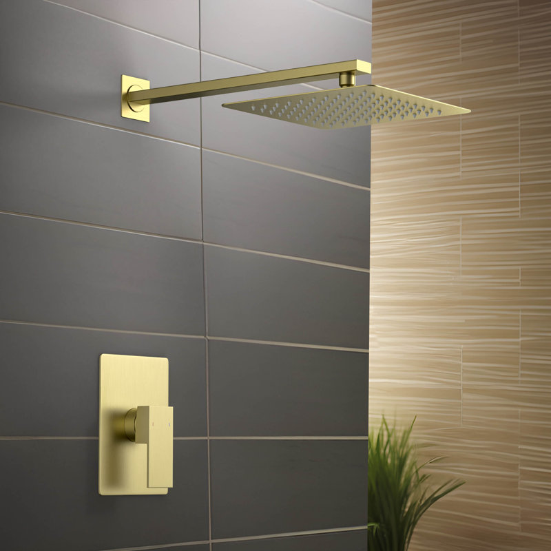Système de douche cubique à pression équilibrée à fonction simple avec valve brute, Or brossé