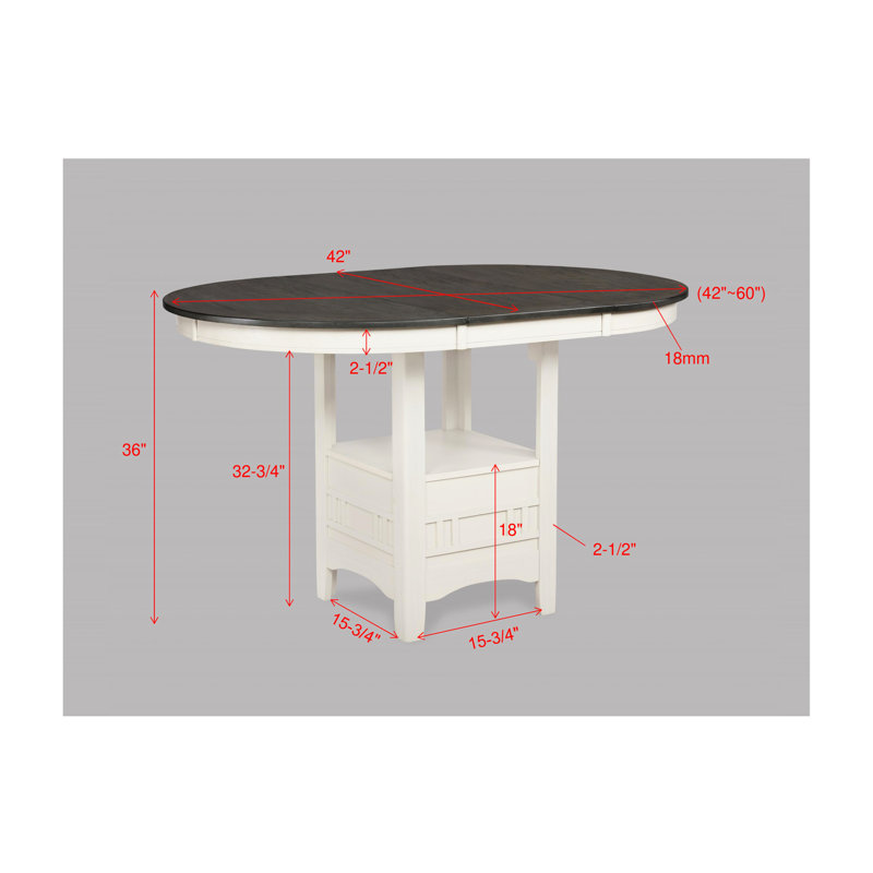 Table ovale extensible de 18 po avec rangement à 5 pièces de style contemporain avec revêtement gris, 5 pièces, avec table de salle à manger de 4 pièces