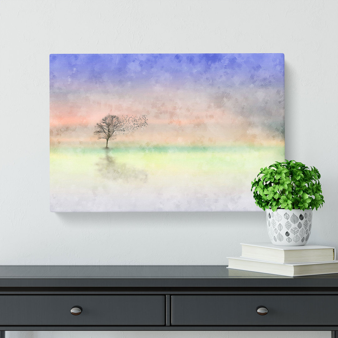 Flock Of Birds Leaving The Tree Painting - Wrapped Canvas