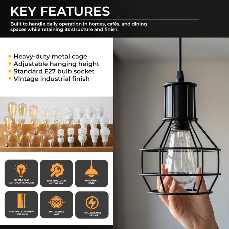 1 - Light Black Caged Pendant, No