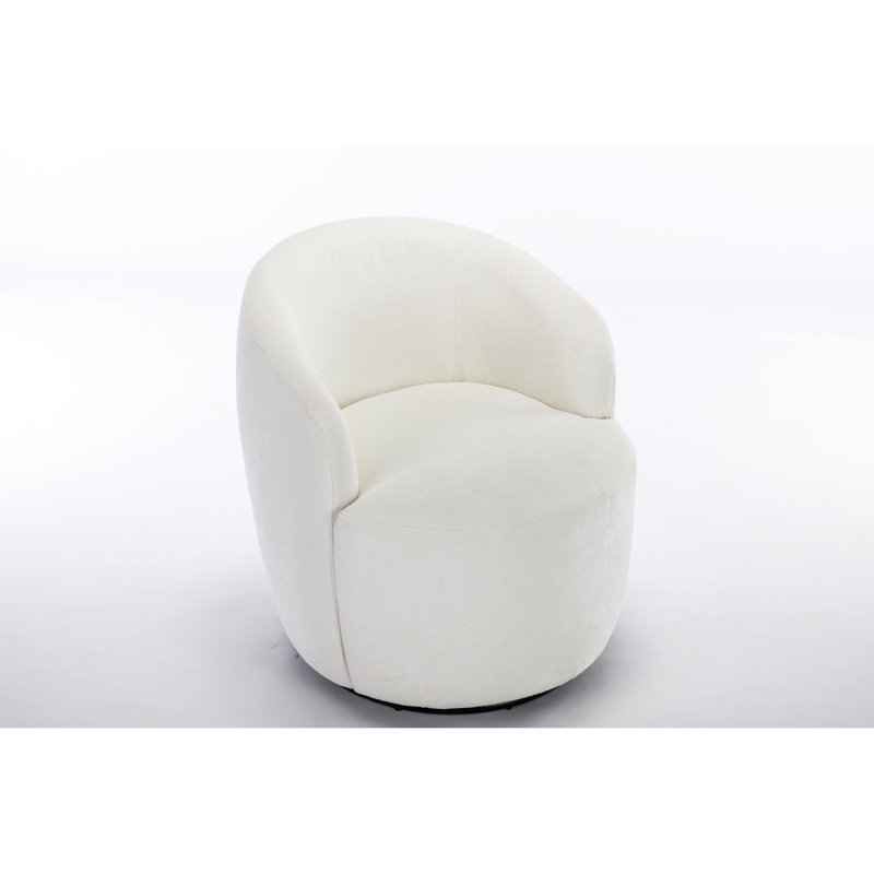 Chenille Armchair With Foam Filled Cushion And Wooden Frame 360° Swivel Chair In , Filled, For Indoor Blocks Areas, Ivory