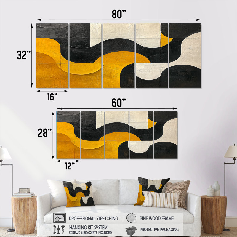 Curstyn - formes abstraites, art mural moderne sur toile, H 32 po x l 80 po, 5