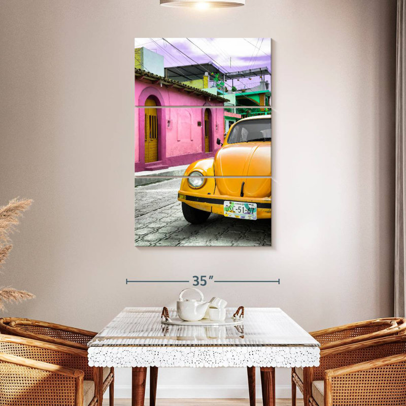 Mehar Yellow VW Beetle Car, 50" H x 32" W