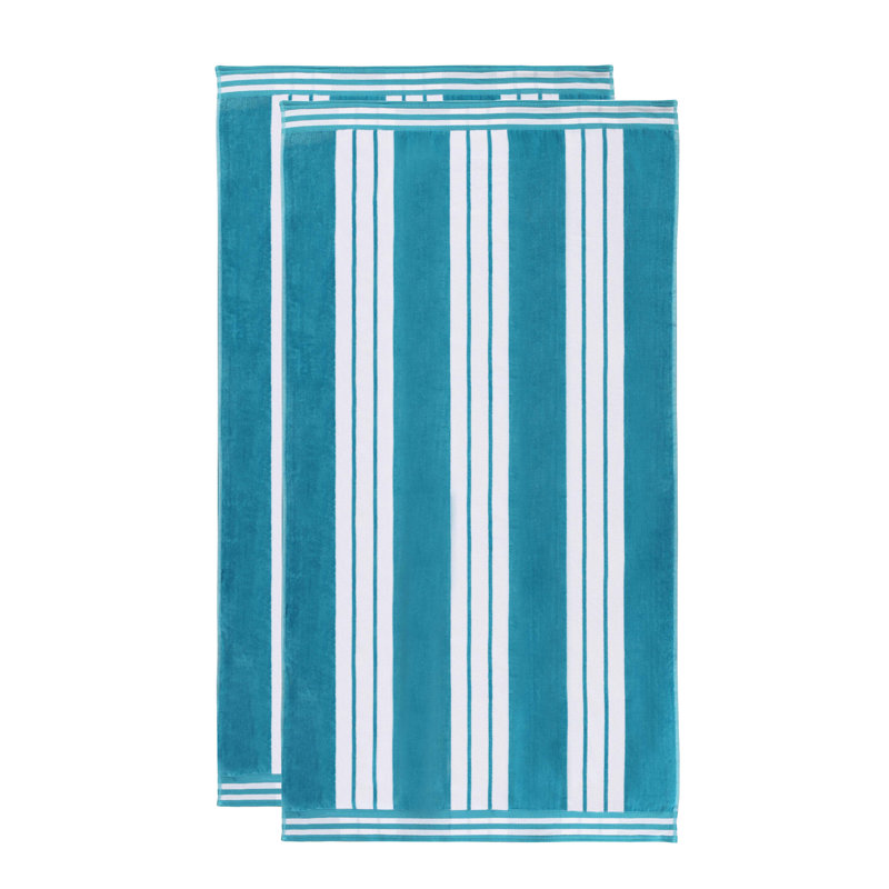 Chira Oversized Stripe Cabana 100% Cotton Beach Towel, Turquoise, Beach Towel - 2 Pack