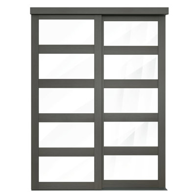 48 po x 80 1/2 po Porte coulissante transparente 5 lumières, gris urbain