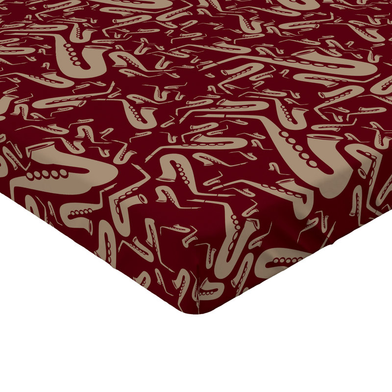 Drap-housse Ambesonne Jazz Vibes Boho Art Saxophone Blues Pale moutarde framboise, Drap-housse grand