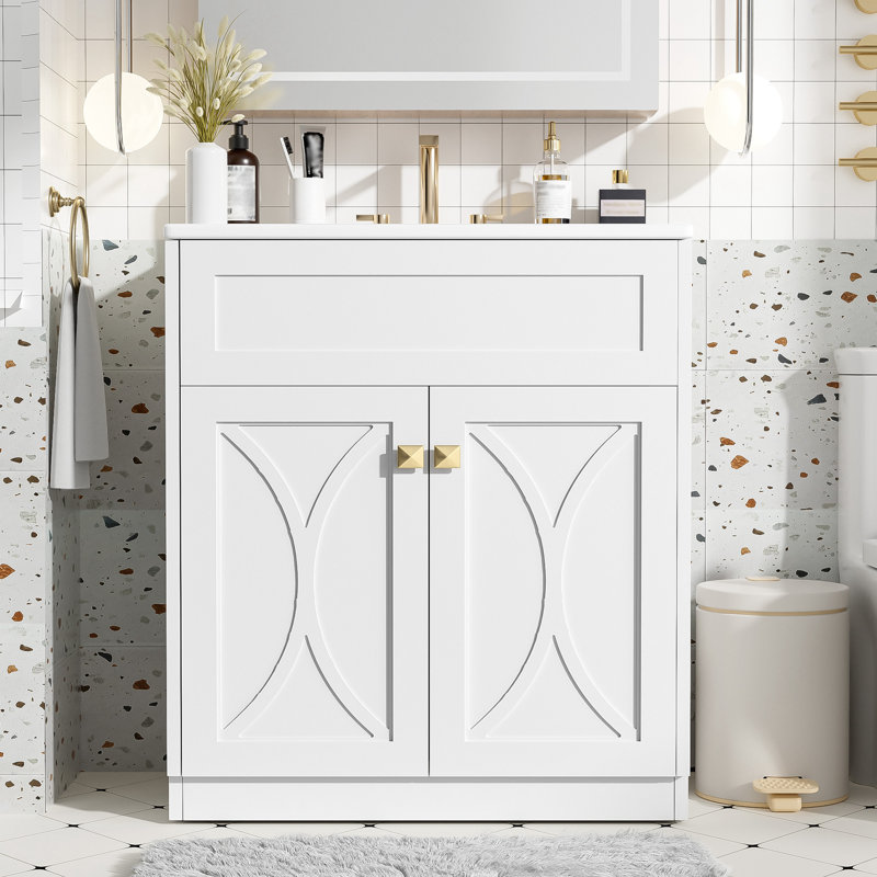 Meuble-lavabo 30 po avec lavabo en céramique, Blanc