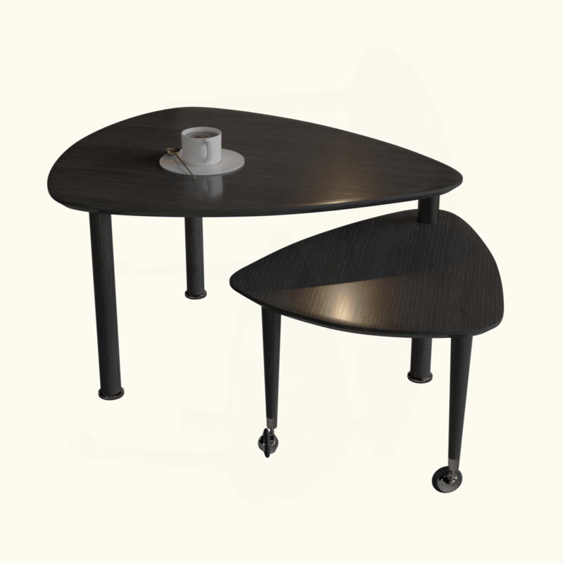 Table basse rotative avec pieds en bois d'hévéa massif, Noir