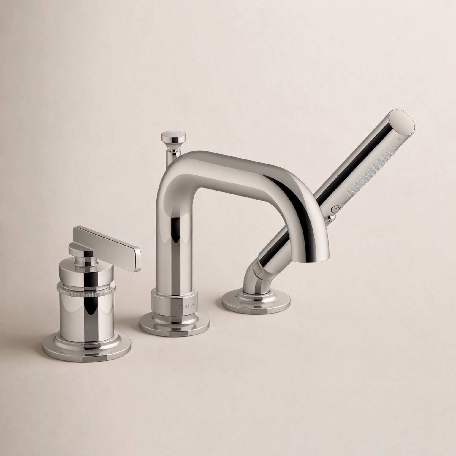 Castia Deck-Mount Bath Faucet with Handshower, Polished Nickel