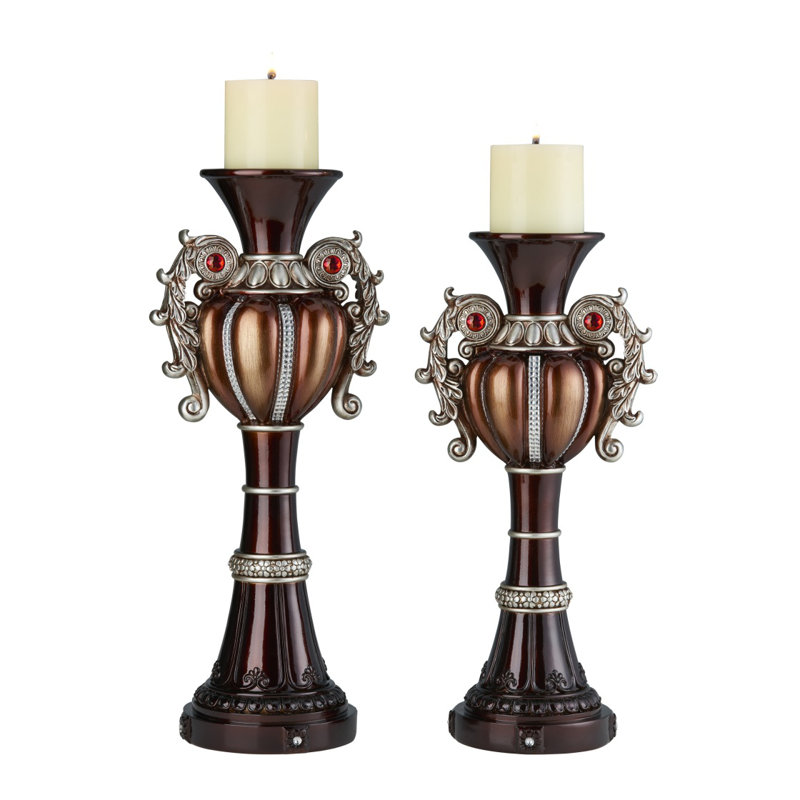Porte-bougie en forme d'urne 16 "et 18" de haut "Delicata", bronze (ensemble de 2)