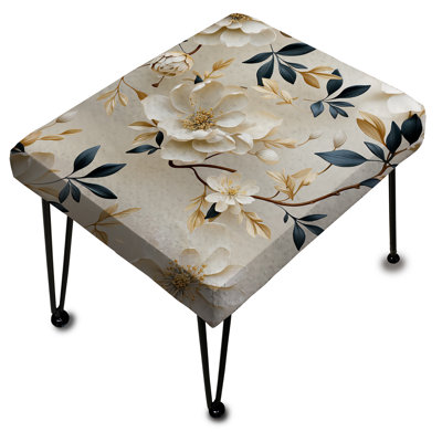 White Elegance Minimalist Floral - Floral Rectangle Ottoman