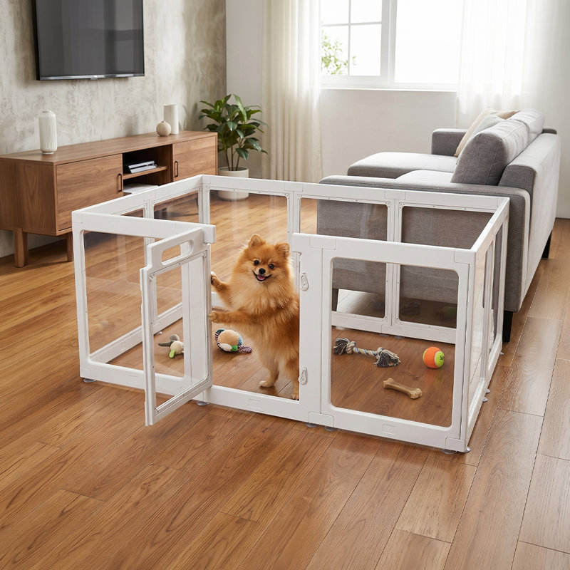  Dog Pen, Transparent Dog Playpen, 153x102x60cm, HDPE Acrylic, White