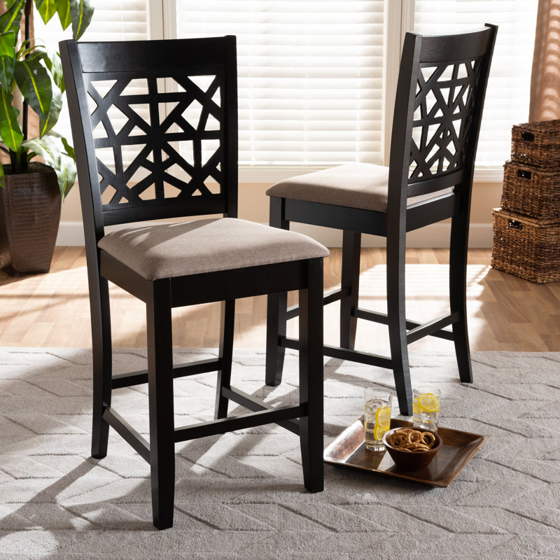 Upholstered Counter Stool with Solid Wood Frame, Sand