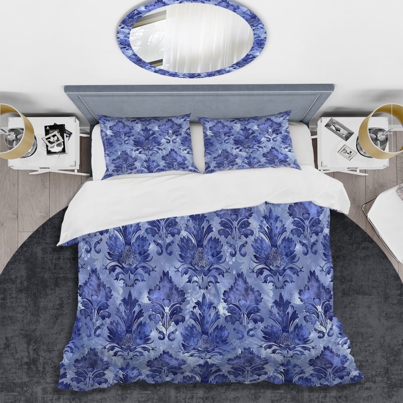 Ensemble de housse de couette à imprimé damas mauve - Glam, Housse de couette très grand + 2 taies décorativ