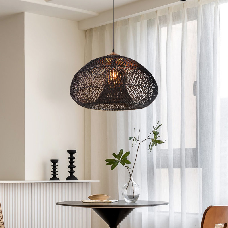 Bhatt 1 - Light Natural Dome Pendant, Black