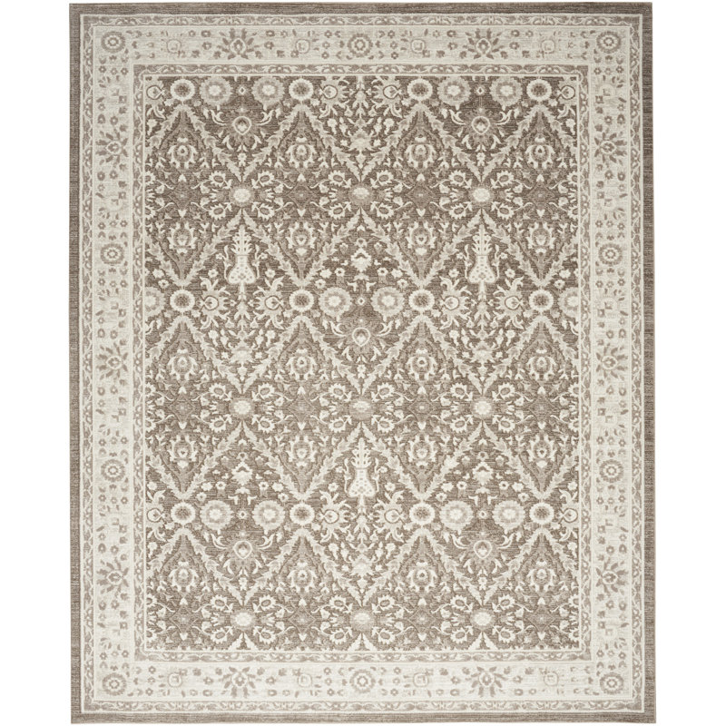 Charlton Home® Dionigia Ivory Mocha Vintage Indoor Rug, Rectangle 6' x 9'