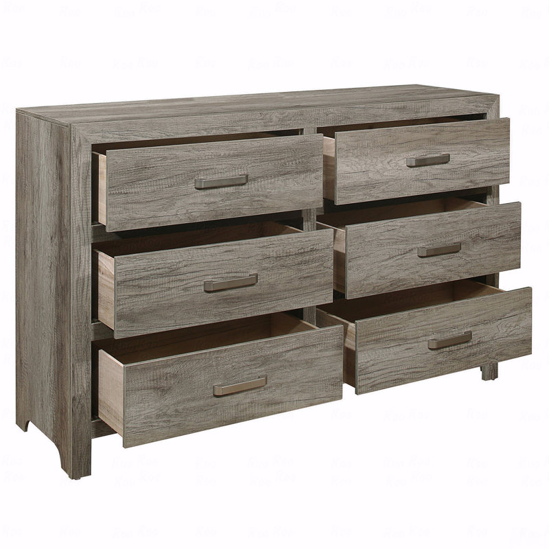 Commode de style rustique rustique vieilli à finition grise 1Pc de 6 tiroirs de mobilier de chambre à coucher transitionnel