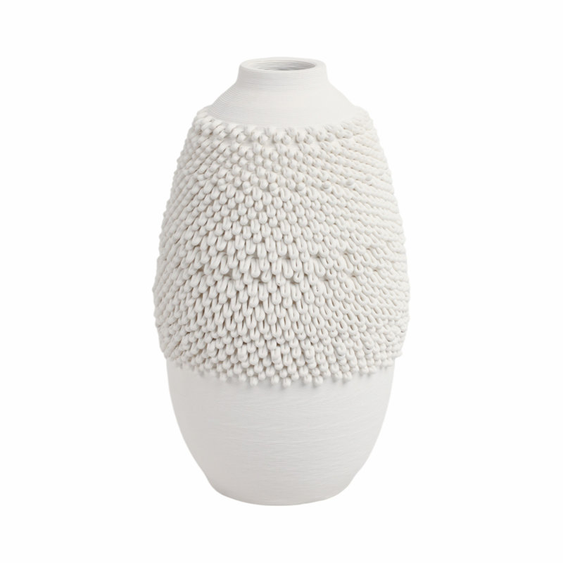 Dakota Fields Arroyo 3D Printed Porcelain Vase, Ivory, 10" H x 6" W x 6" D
