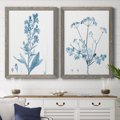 " Antique Botanical in Blue III " 2 Piece Art Color Photography Painting