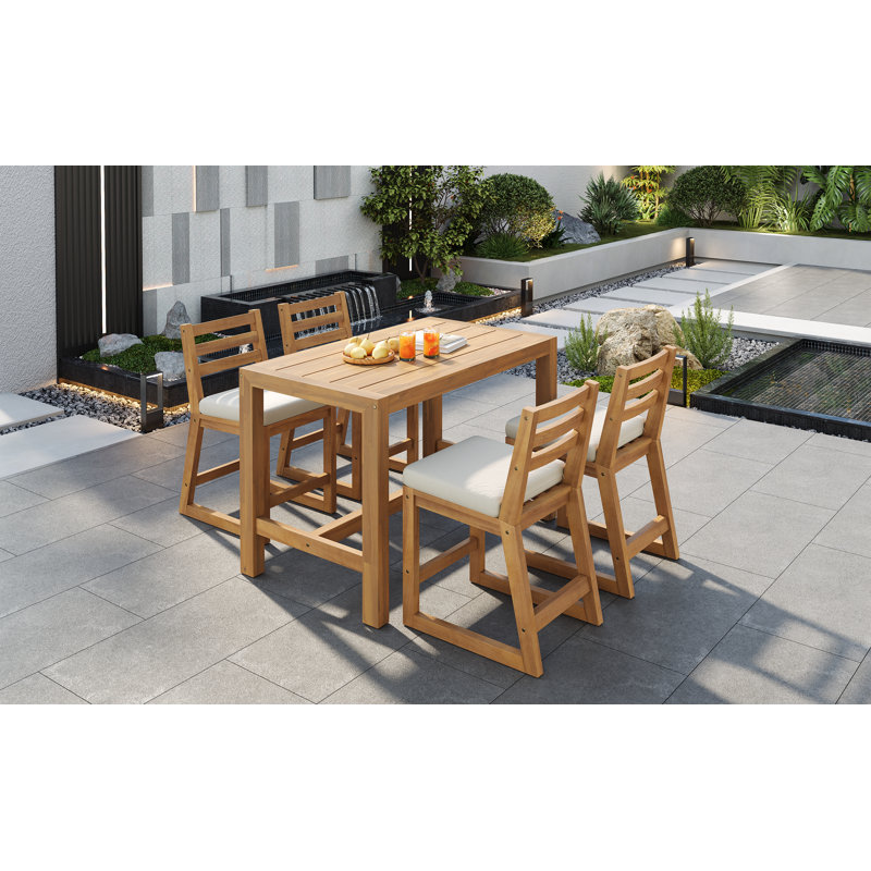 Ensemble de salle à manger d'extérieur en bois massif avec coussins l 52 po Solara, Light Teak