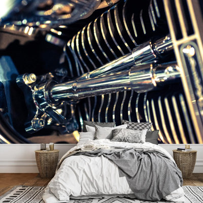 Vibrant Multicolor Motorcycle Engine Close Up VehicleIndustrial Automobile Wallpaper Murals