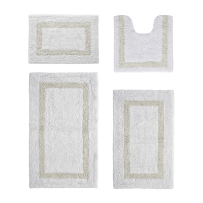 Arth Premium 100% Cotton 4 Piece Bath Rug Sets with Race Track Pattern, Machine Washable, Super Absorbent & Tufted Weave Reversible Bath Mat for Bathroom