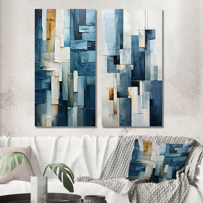 «Blue and White Nautical Shapes IV - Abstract Shapes», ensemble d'art mural sur toile
