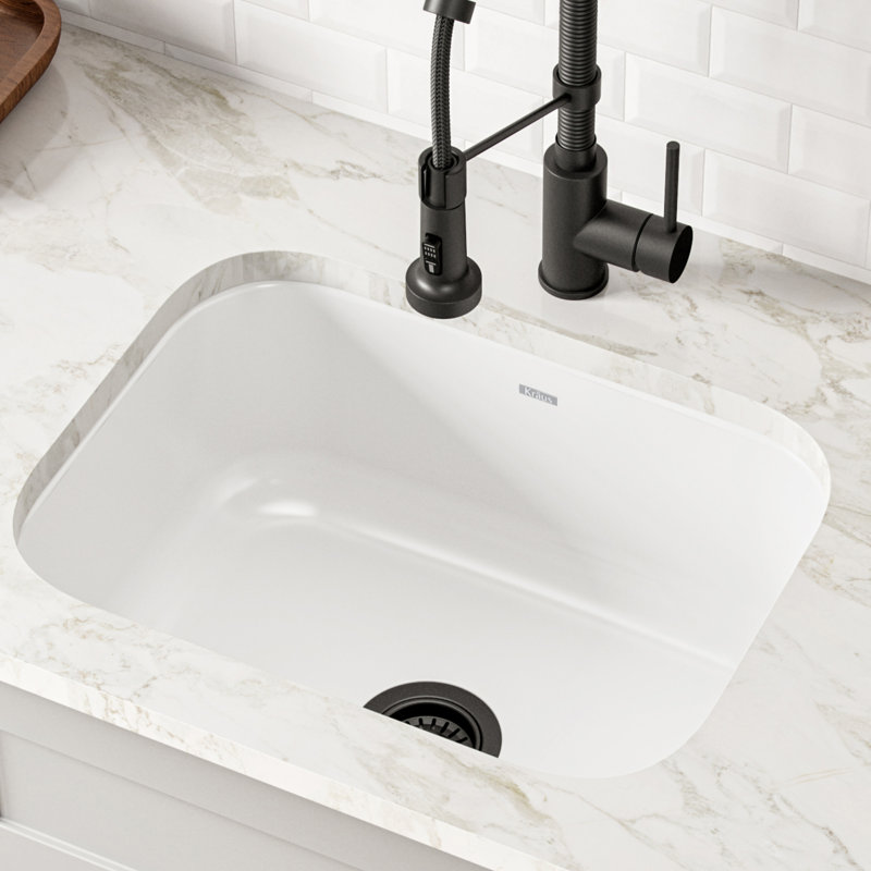 KRAUS Pintura™ 23-inch L 16 Gauge Undermount Single Bowl Enameled Steel Kitchen Sink in White