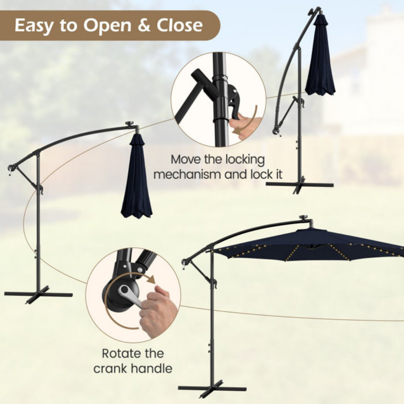 Coffee 10FT Solar-Lighted Cantilever Offset Patio Umbrella
