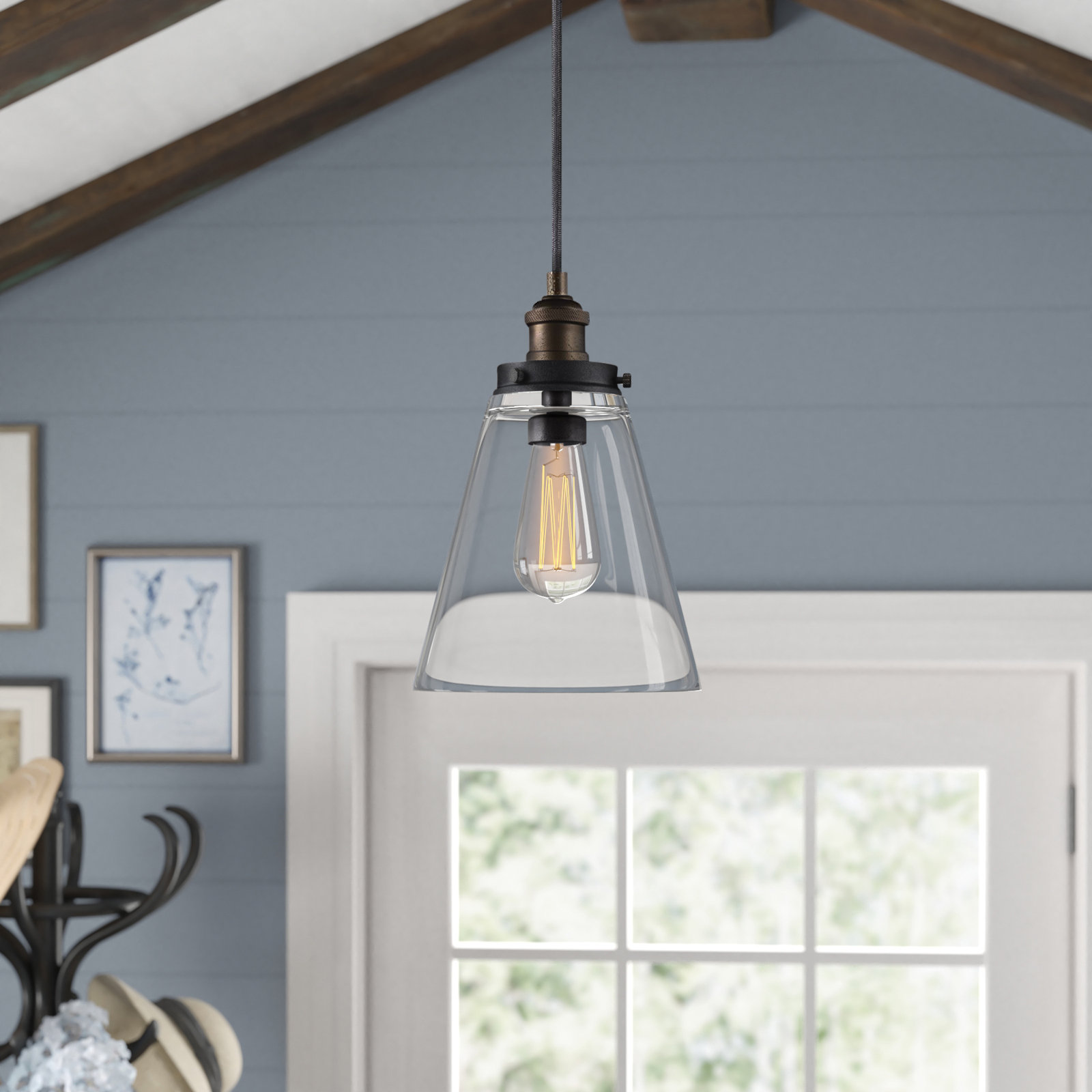 Topanga Single Light Glass Dimmable Pendant, Painted Aged Brass/Dark Weathered Zinc, 11.62" H x 8.5" W x 8.5" D