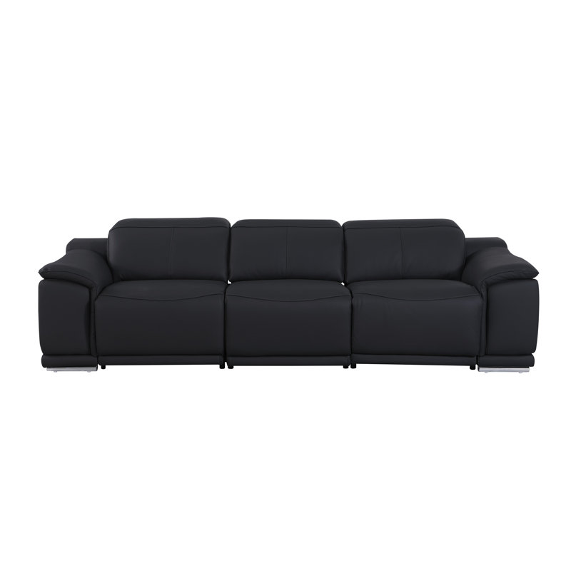 Monza Power Recline Top Grain Italian Leather Sofa, Black