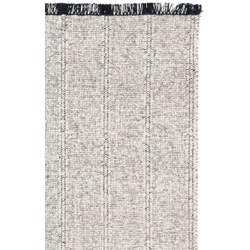 Manhattan 676 Hand Woven Wool/Cotton Striped Rug in Ivory/Black, Rectangle 3' x 5'