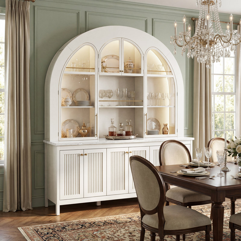 63" W Kitchen Pantry With Arched Huttch, White