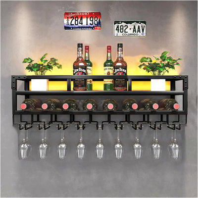 Industrial Metal Wall Wine Rack And Glass Rack