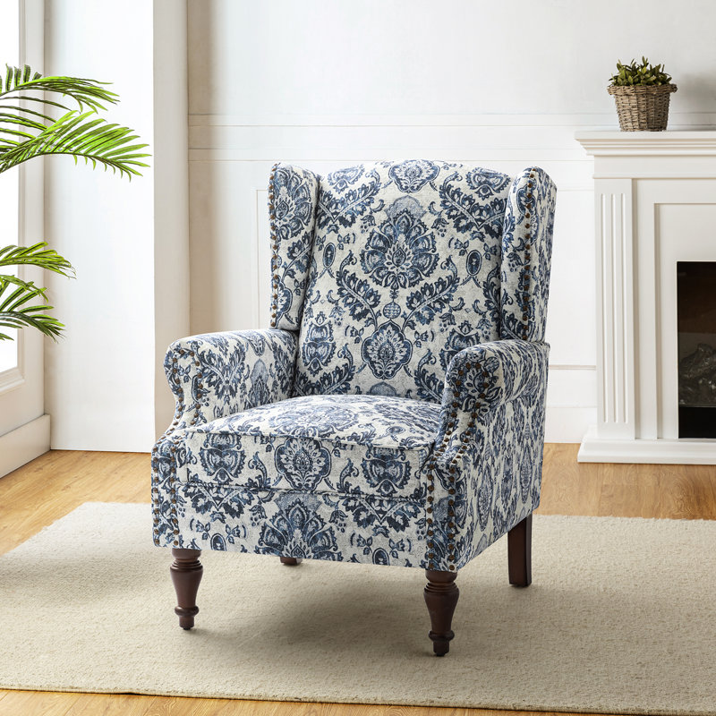 Fauteuil d'appoint à oreilles rembourré Anndi, Polyester marine