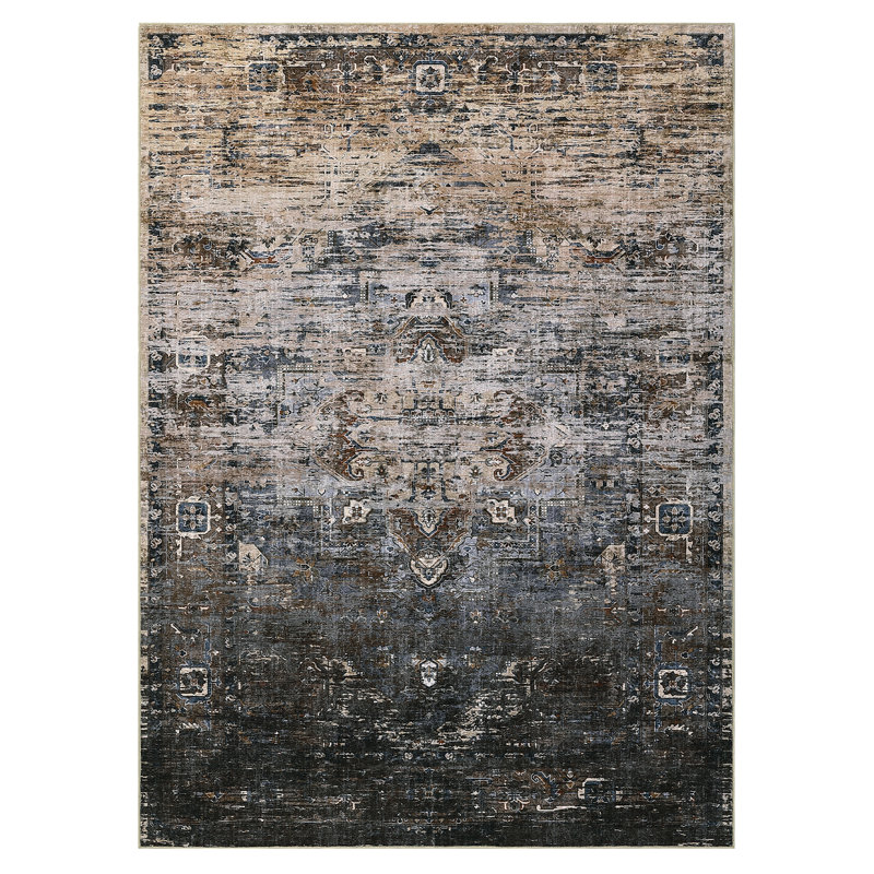 Tapis oriental antidérapant avec envers en caoutchouc pour salle de séjour, Rectangle 5 pi x 7 pi
