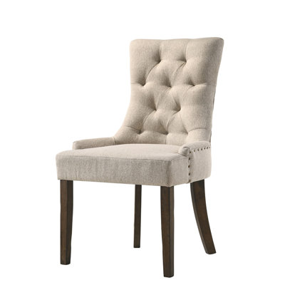 Beige Fabric & Weathered Oak Finish Side Chair (Set Of 2)