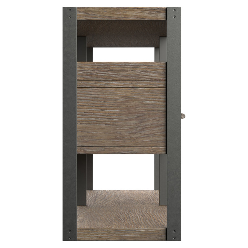 Brown Solid Wood and Metal Console Table with Storage